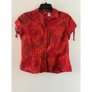 Cappagallo Women's Top Casual  button Shirt Tropical Beaded Sleeve Petite large